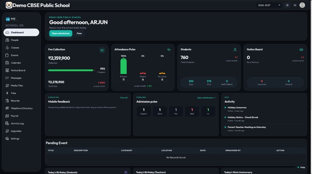 inQ School OS — web dashboard